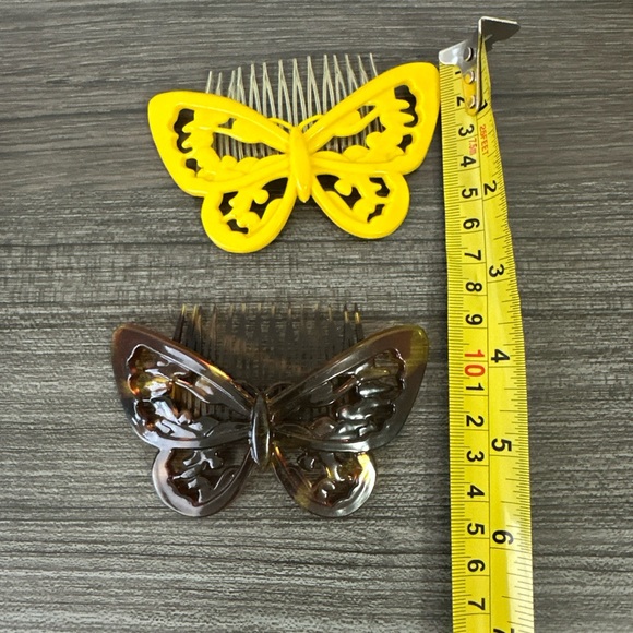 Vintage Goody Butterfly Hair Combs 2 Plastic Celluloid Made USA Tortoise Yellow